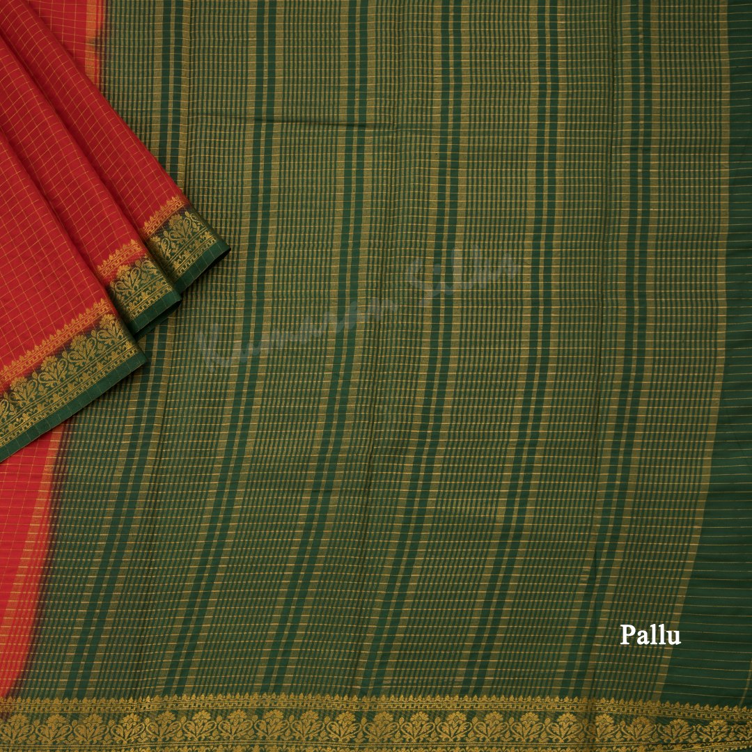 Semi Mysore Silk Red Checked Saree