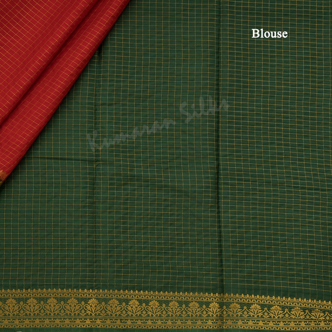 Semi Mysore Silk Red Checked Saree