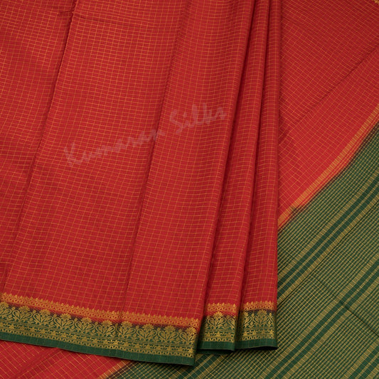 Semi Mysore Silk Red Checked Saree