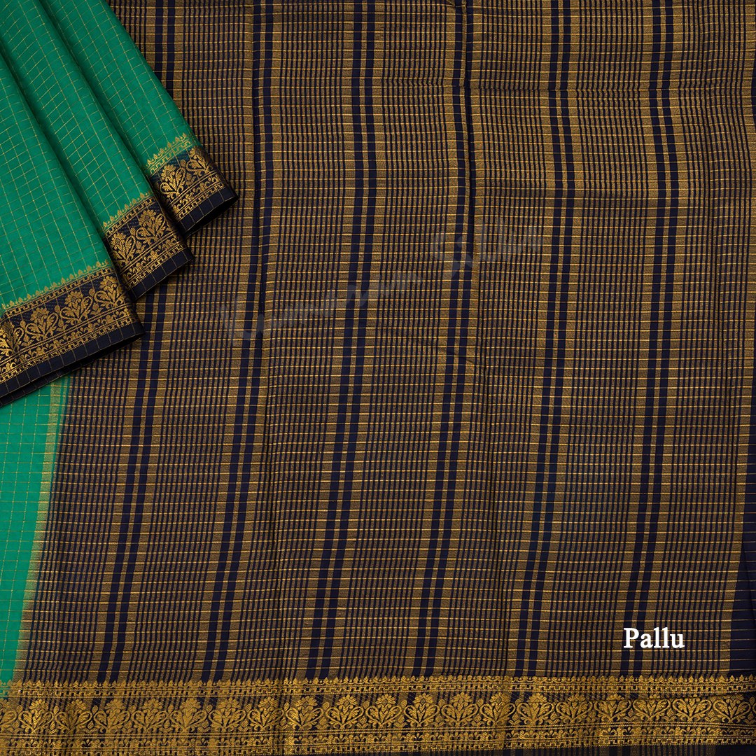 Semi Mysore Silk Jade Green Checked Saree