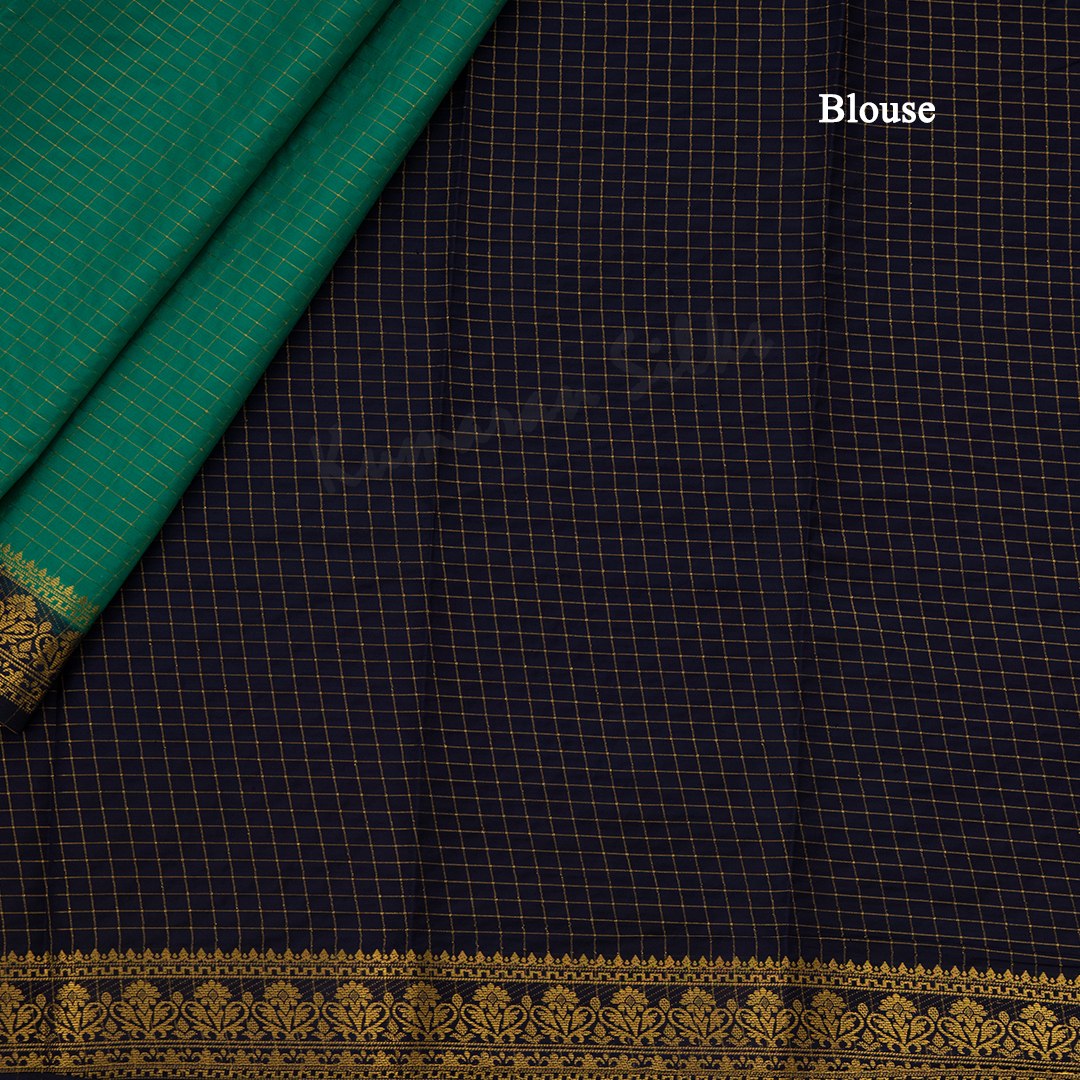 Semi Mysore Silk Jade Green Checked Saree