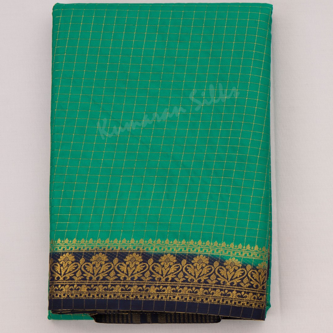 Semi Mysore Silk Jade Green Checked Saree