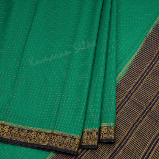 Semi Mysore Silk Jade Green Checked Saree