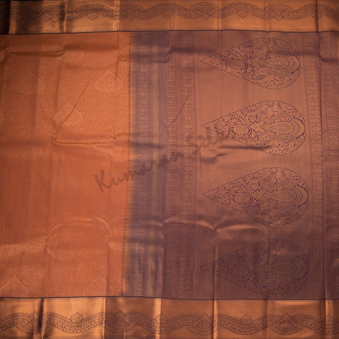 Semi Silk Copper Brown Zari Worked Saree