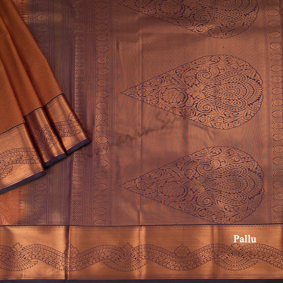 Semi Silk Copper Brown Zari Worked Saree