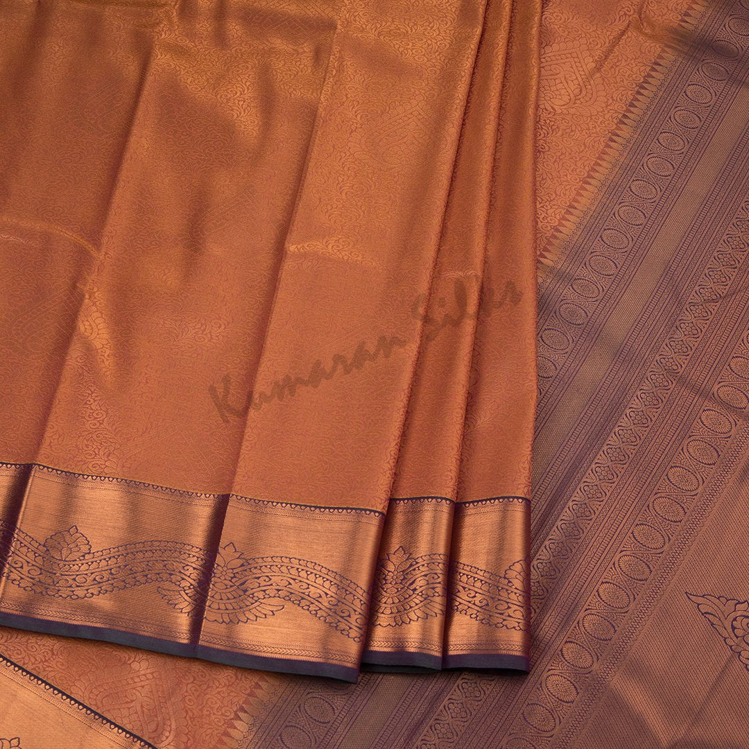 Semi Silk Copper Brown Zari Worked Saree