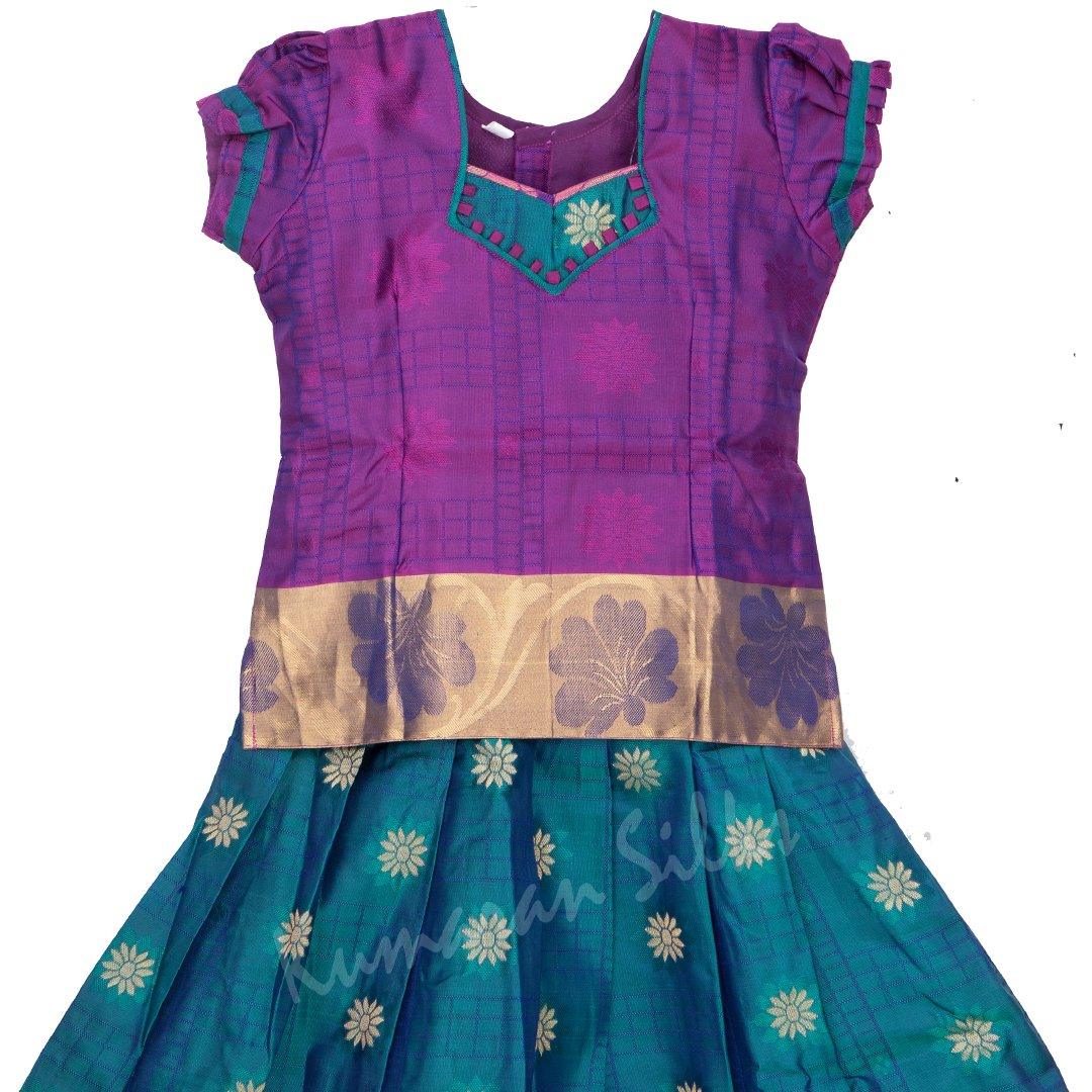 Pure Silk Purple 5 Years Baby Pavada Set - Kumaran Silks