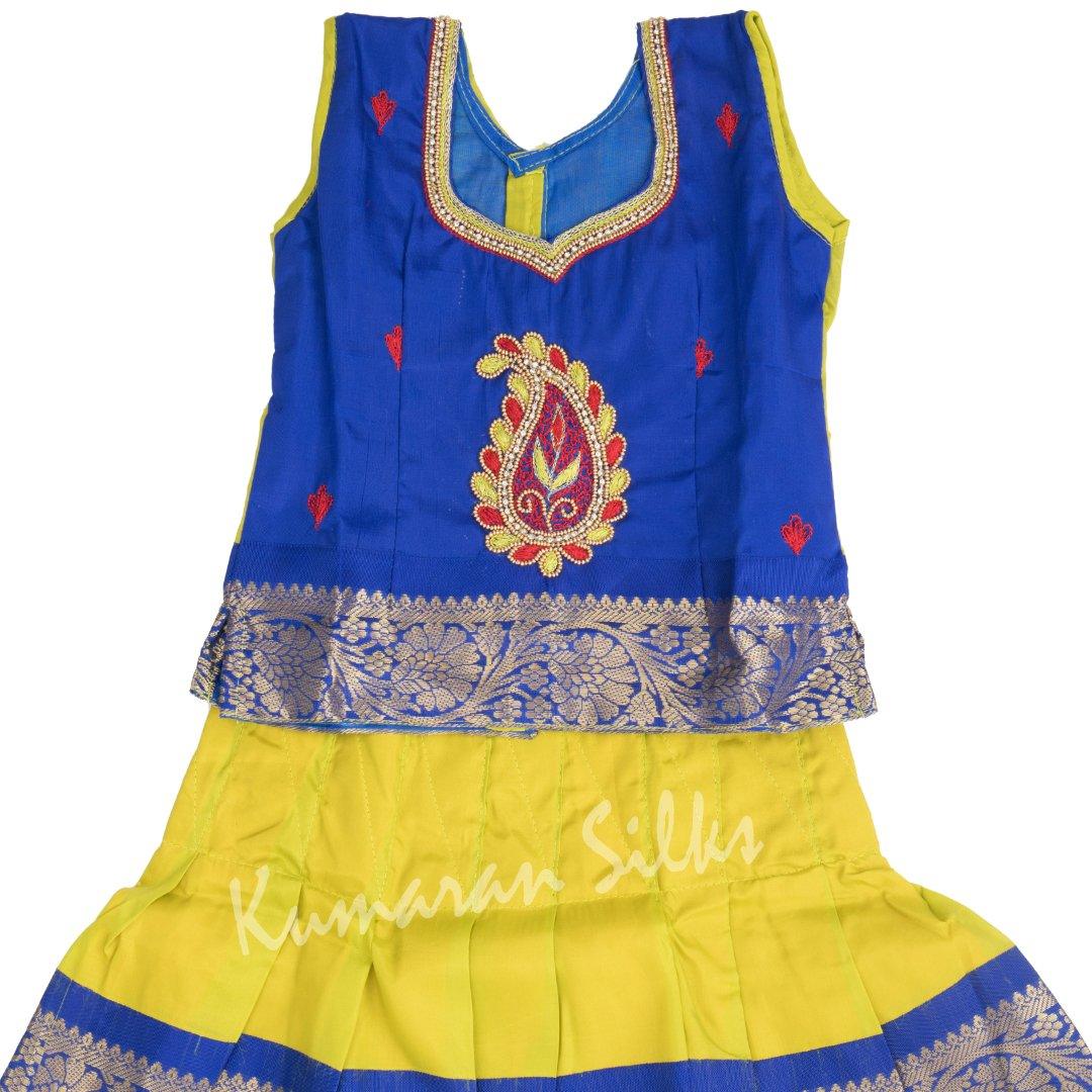 Pure Silk Dark Blue 0 Year Baby Pavada Set - Kumaran Silks