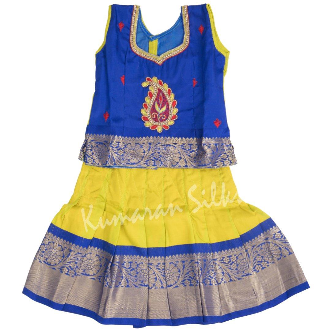 Pure Silk Dark Blue 0 Year Baby Pavada Set - Kumaran Silks