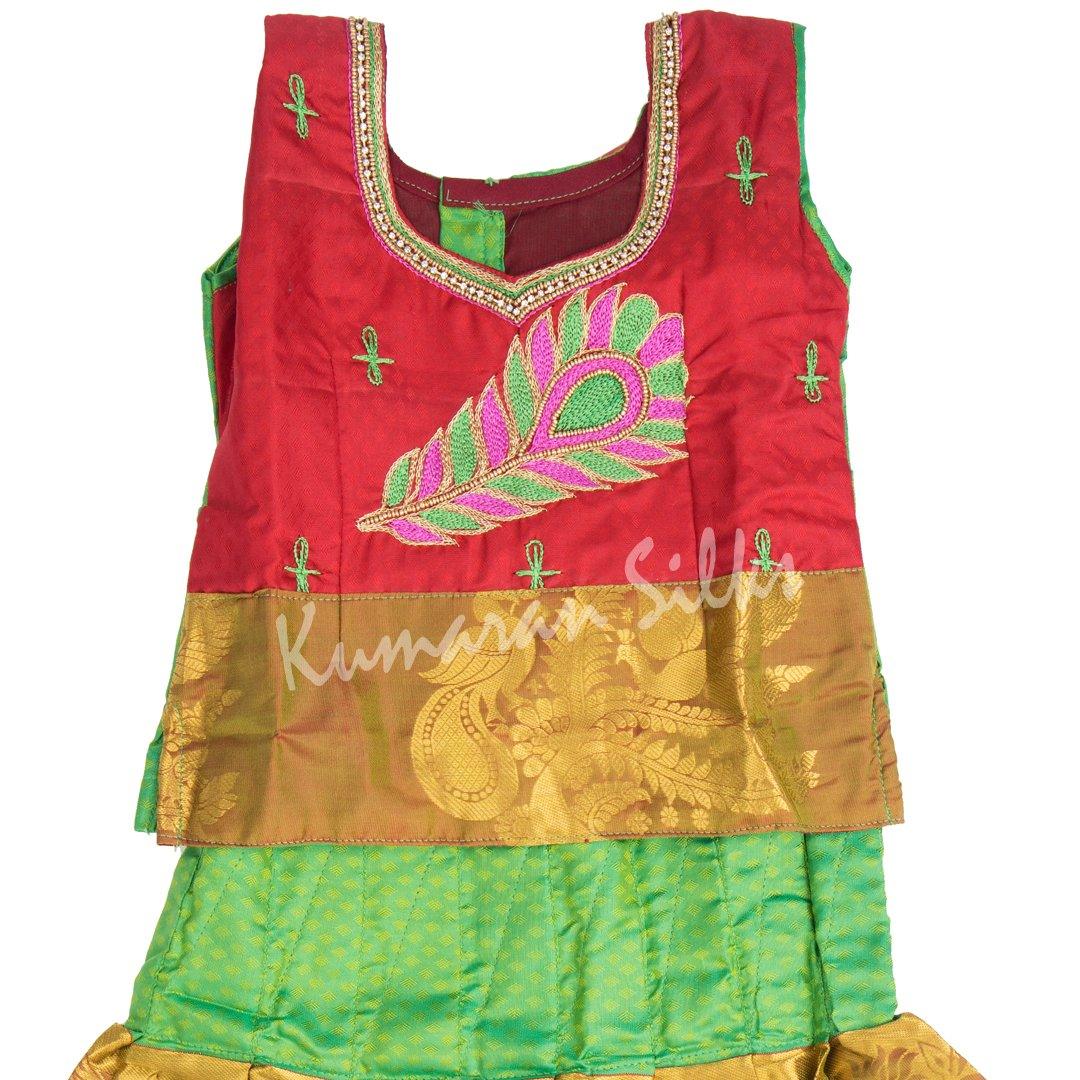 Pure Silk Red 0 Year Baby Pavada Set 04 - Kumaran Silks