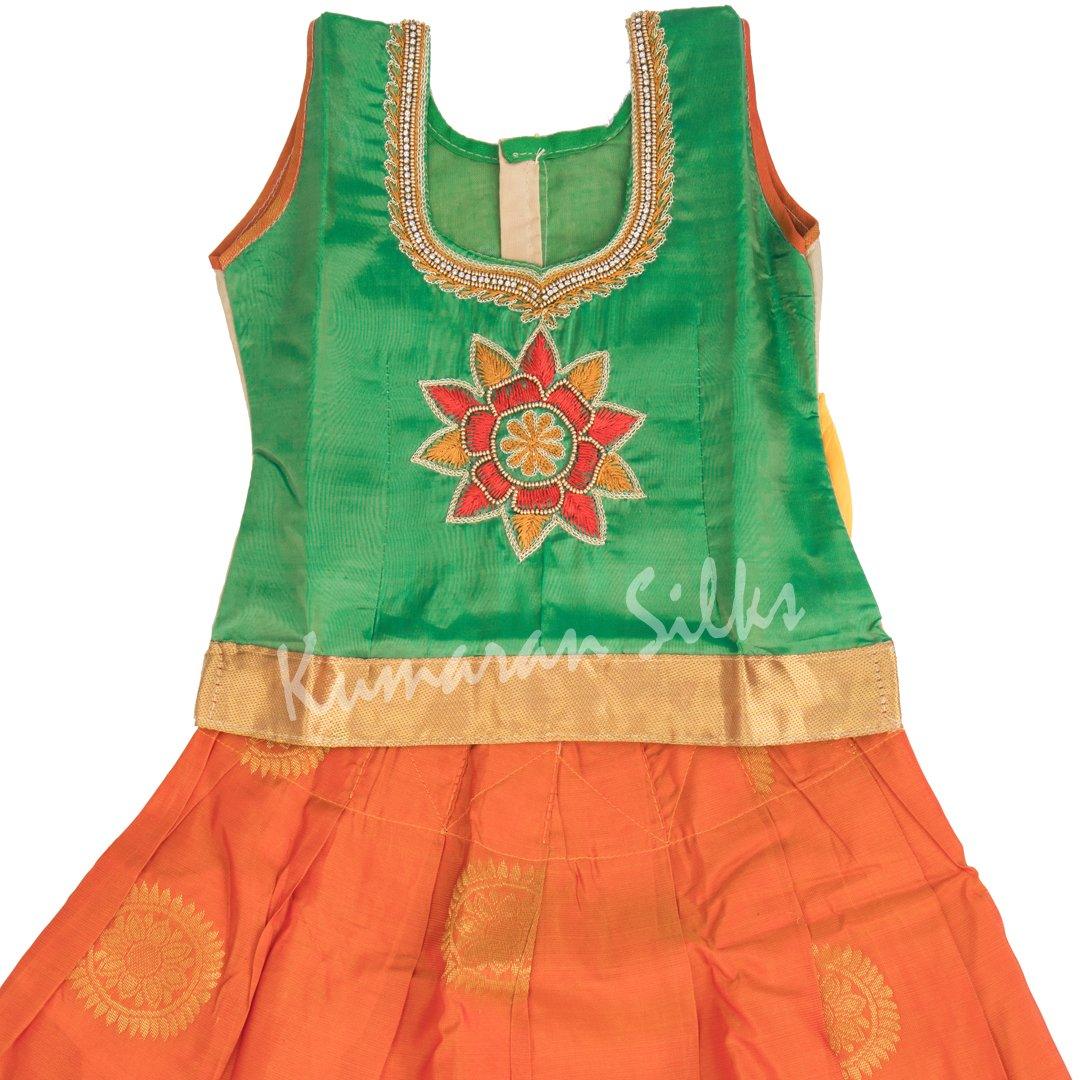 Pure Silk Green 0 Year Baby Pavada Set - Kumaran Silks