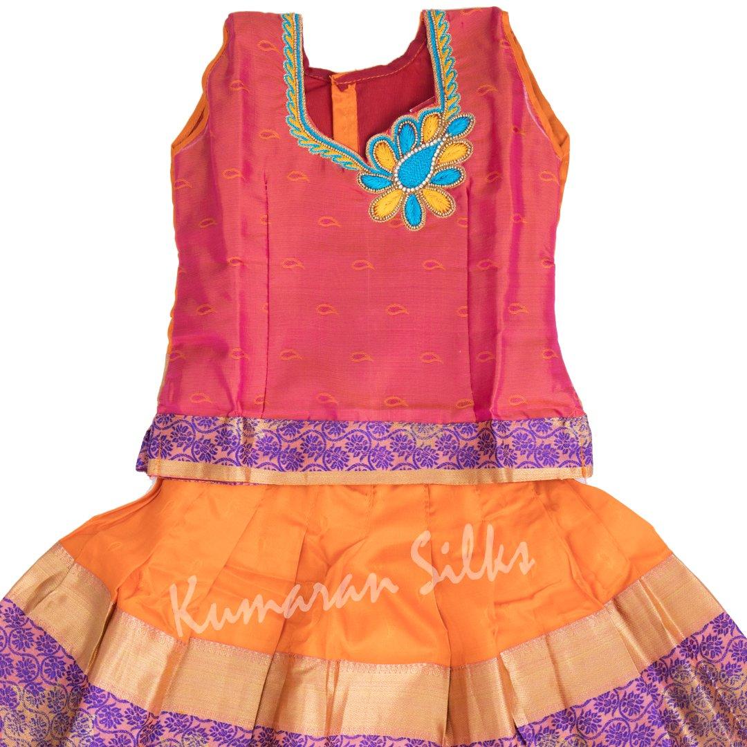 Pure Silk Shot Colour 0 Year Baby Pavada Set 02 - Kumaran Silks