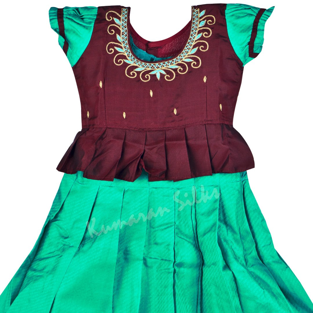 Pure Silk Maroon 2 Years Baby Pavada Set 05 - Kumaran Silks