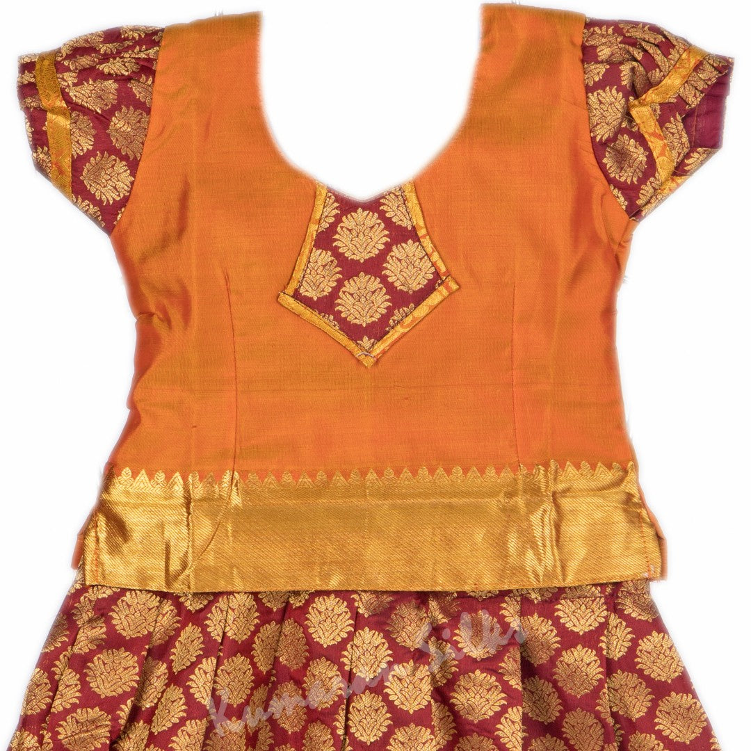 Pure Silk Orange 2 Years Baby Pavada Set 04 - Kumaran Silks