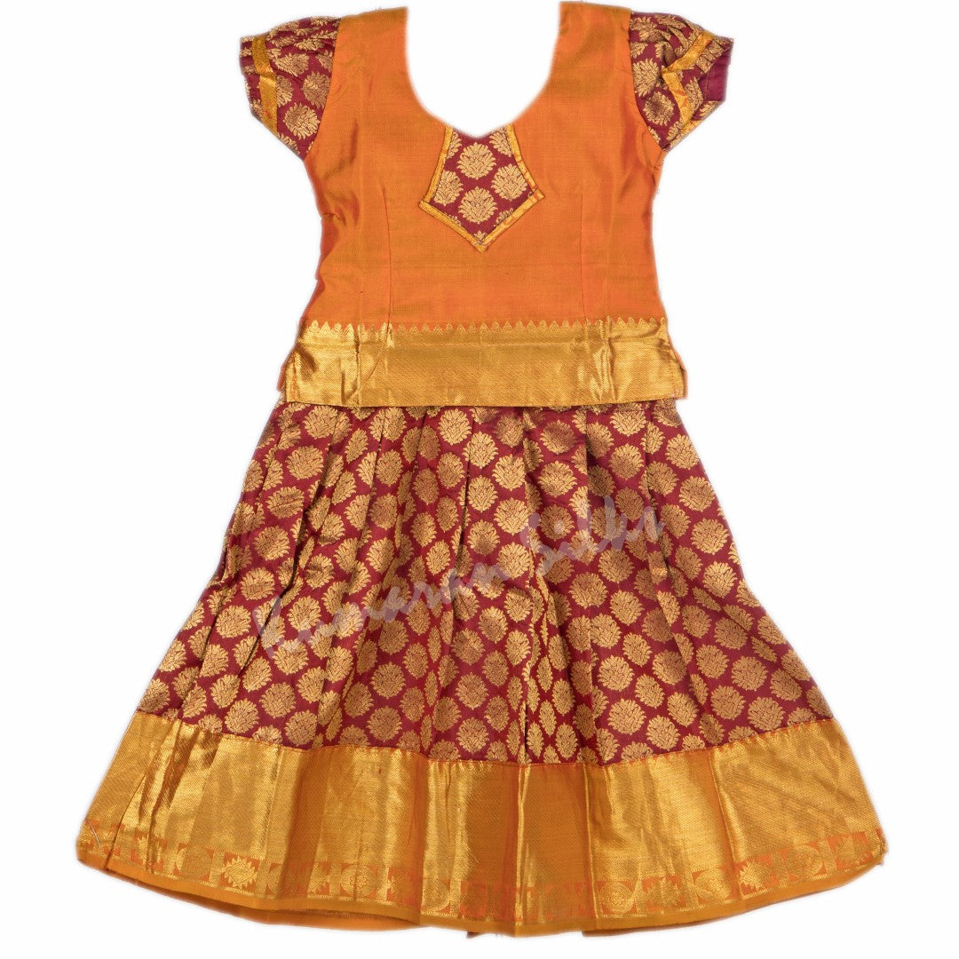 Pure Silk Orange 2 Years Baby Pavada Set 04 - Kumaran Silks