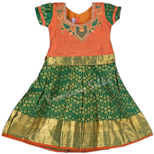 Pure Silk Dark Orange 2 Years Baby Pavada Set - Kumaran Silks