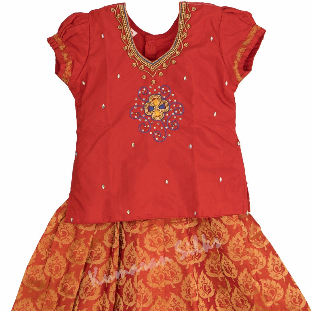 Pure Silk Red 3 Years Baby Pavada Set 02 - Kumaran Silks