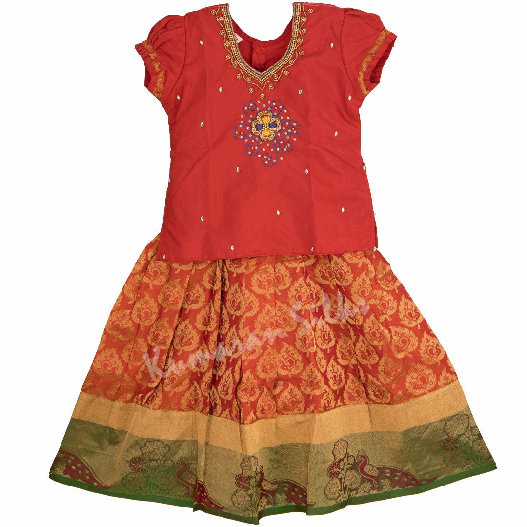 Pure Silk Red 3 Years Baby Pavada Set 02 - Kumaran Silks