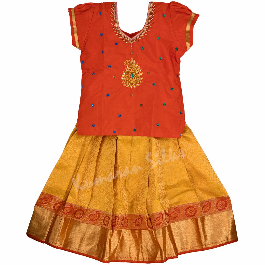 Pure Silk Red 3 Years Baby Pavada Set 03 - Kumaran Silks