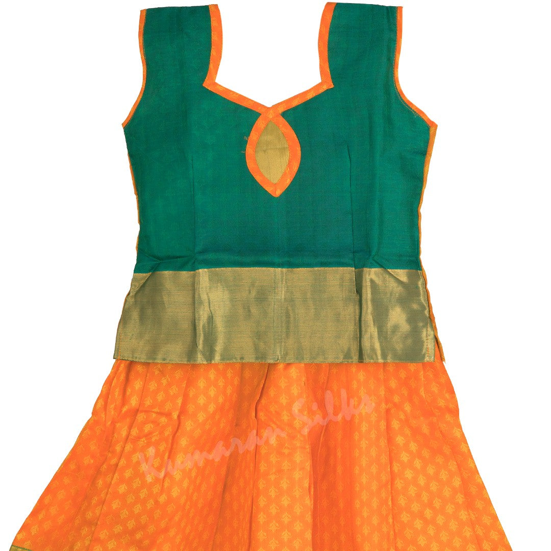 Pure Silk Dark Green 3 Years Baby Pavada Set 02 - Kumaran Silks