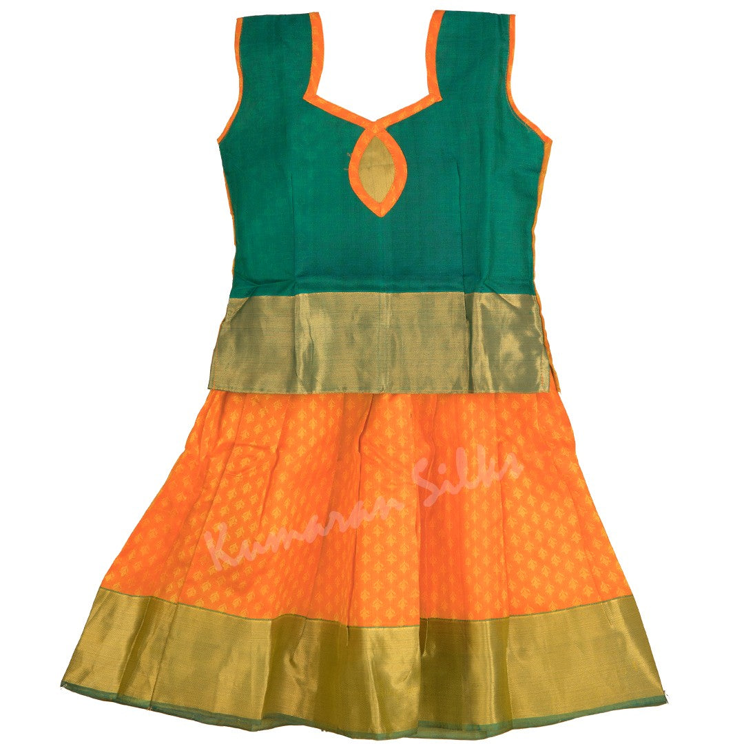 Pure Silk Dark Green 3 Years Baby Pavada Set 02 - Kumaran Silks