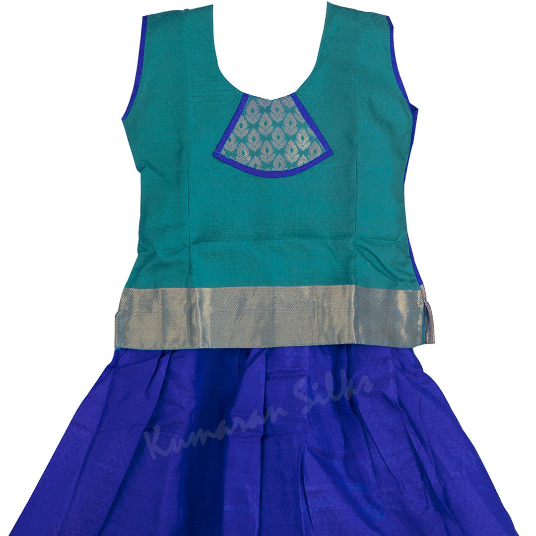 Pure Silk Peacock Blue 3 Years Baby Pavada Set 02 - Kumaran Silks