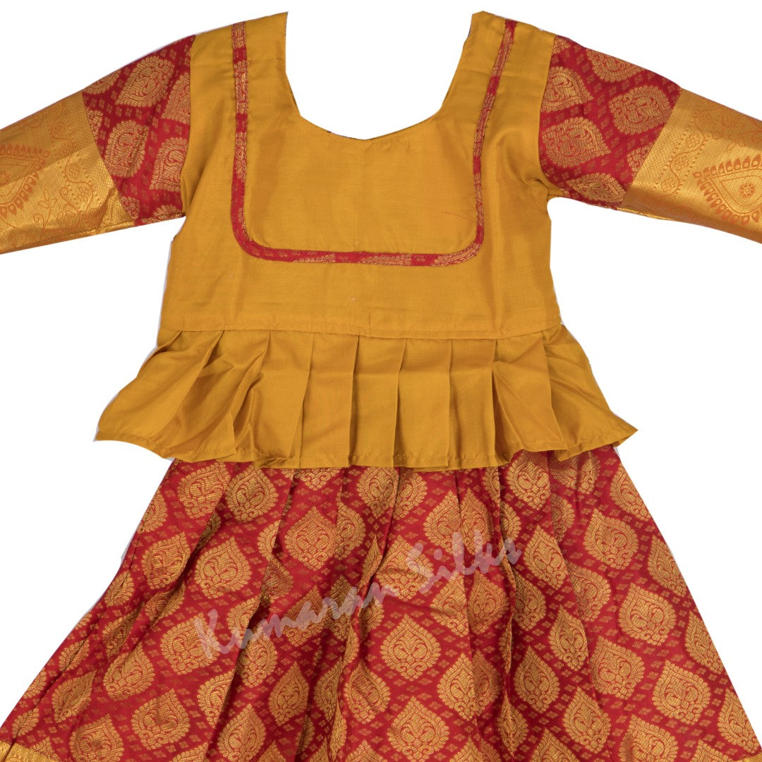 Pure Silk Mustard 3 Years Baby Pavada Set - Kumaran Silks