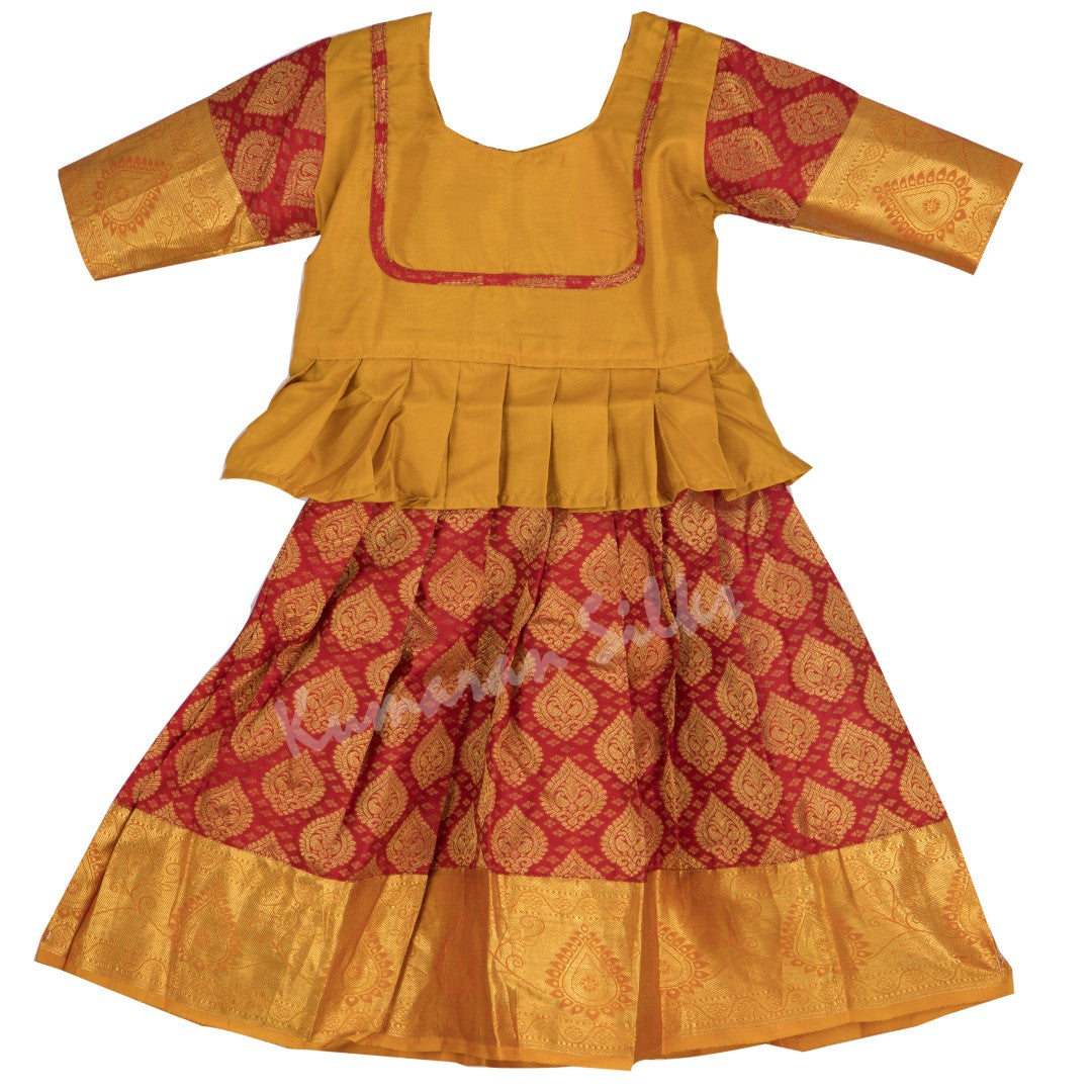 Pure Silk Mustard 3 Years Baby Pavada Set - Kumaran Silks