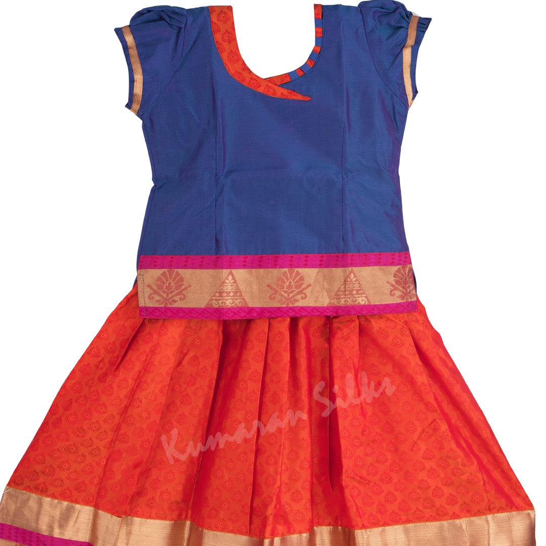 Pure Silk Blue 4 Years Baby Pavada Set 04 - Kumaran Silks