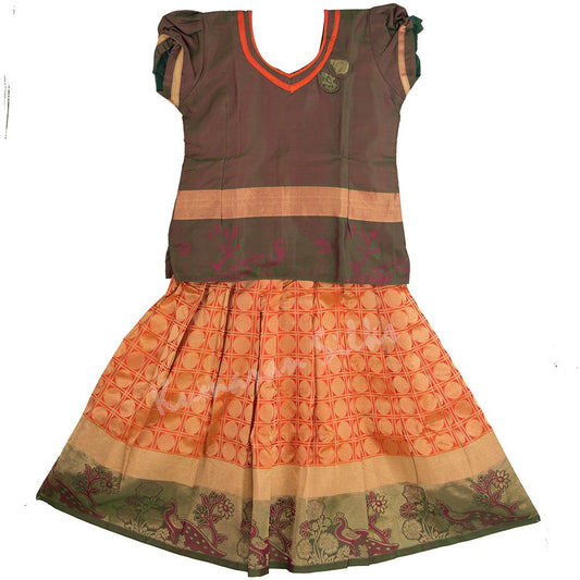 Pure Silk Shot Colour 4 Years Baby Pavada Set - Kumaran Silks