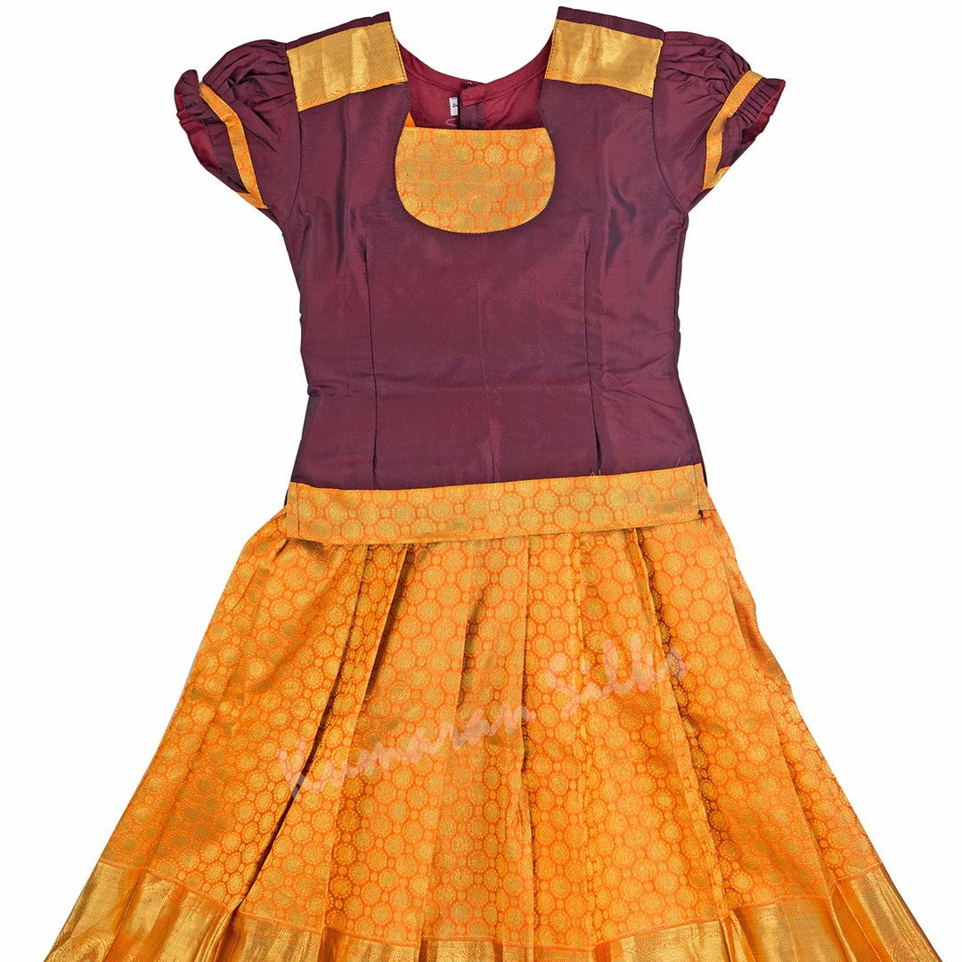 Pure Silk Maroon 4 Years Baby Pavada Set 06 - Kumaran Silks