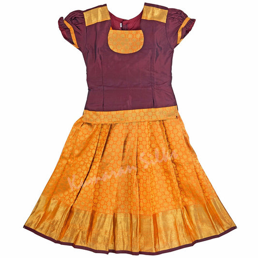 Pure Silk Maroon 4 Years Baby Pavada Set 06 - Kumaran Silks