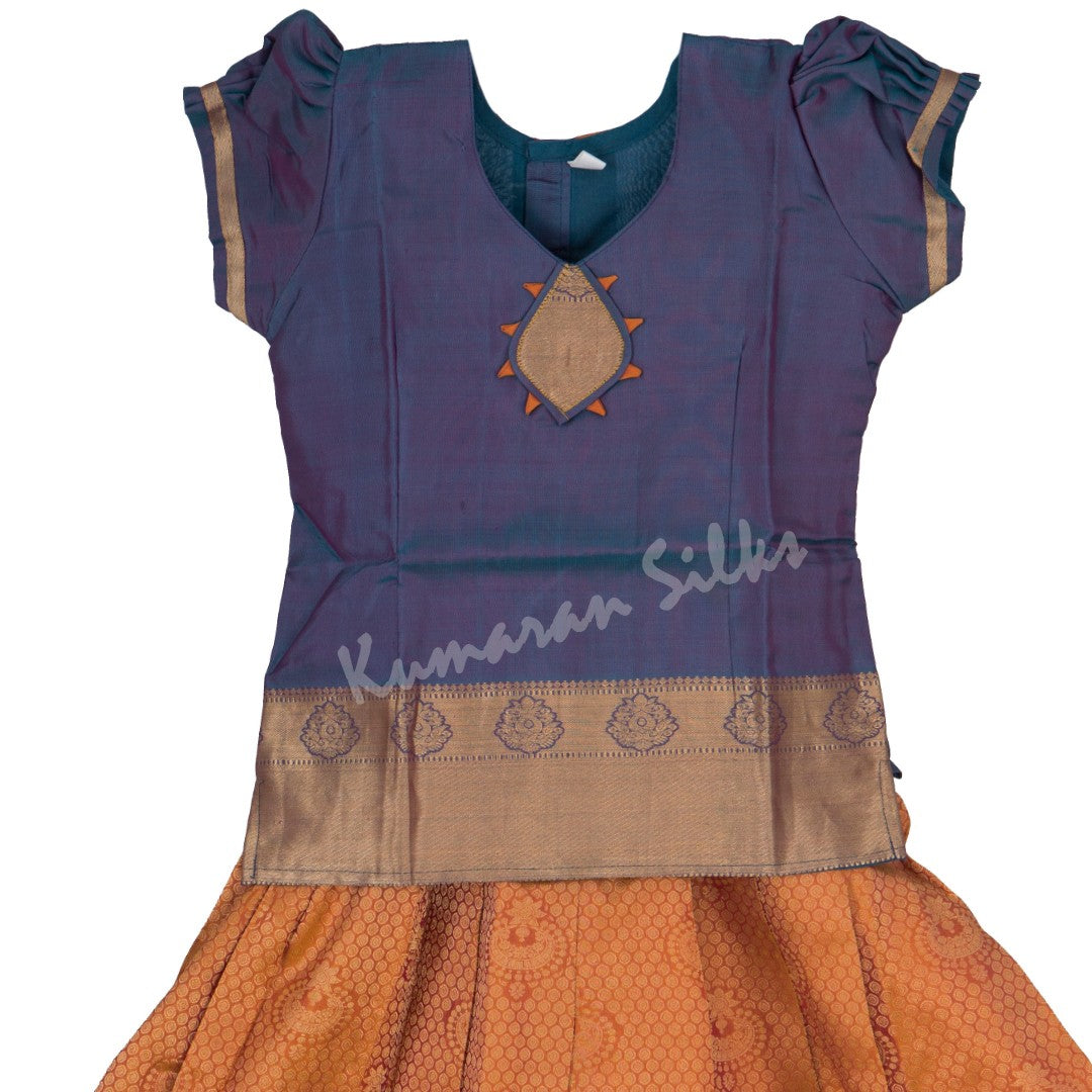 Pure Silk Shot Colour 5 Years Baby Pavada Set 04 - Kumaran Silks