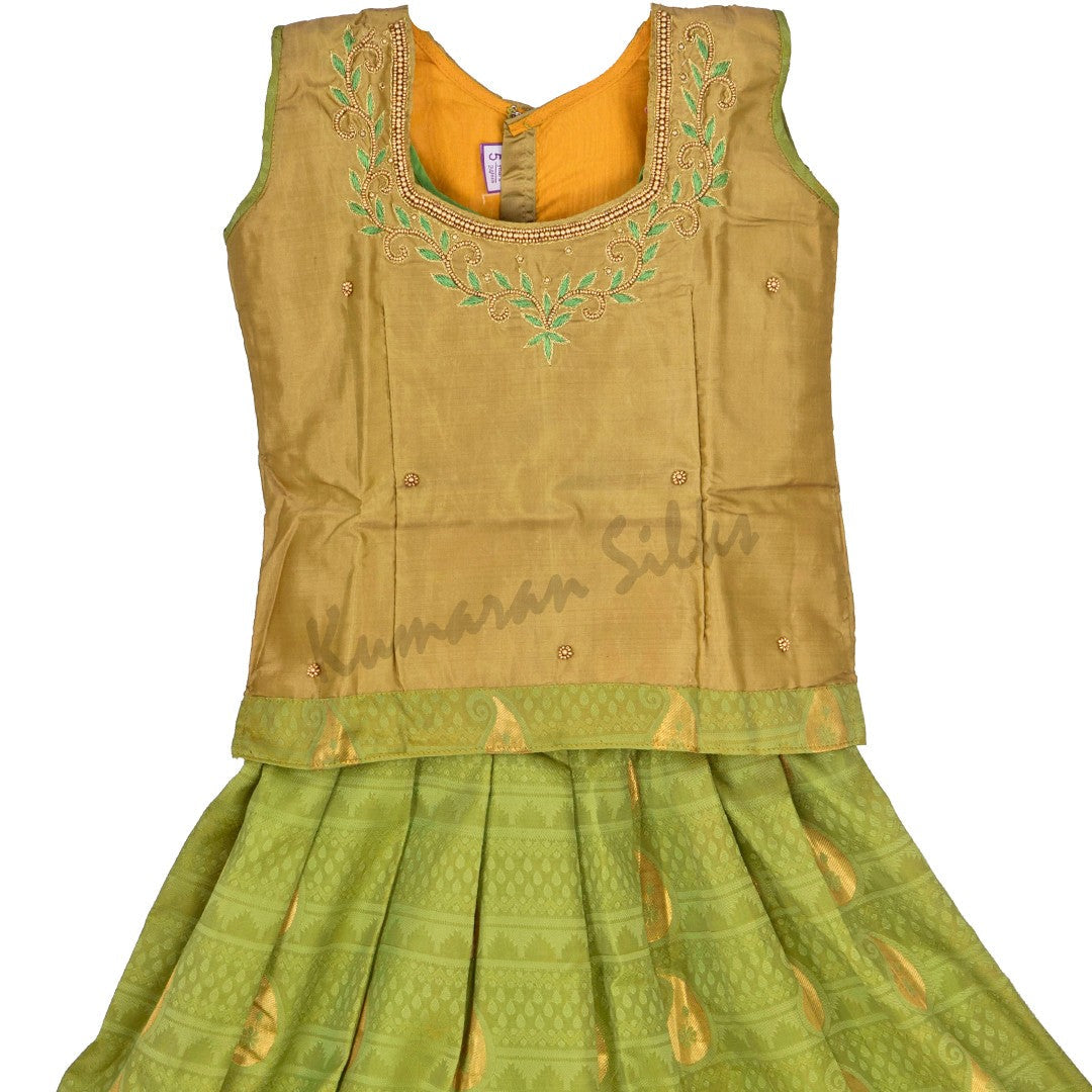 Pure Silk Golden Brown 5 Years Baby Pavada Set - Kumaran Silks