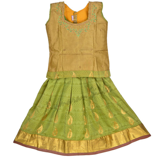 Pure Silk Golden Brown 5 Years Baby Pavada Set - Kumaran Silks