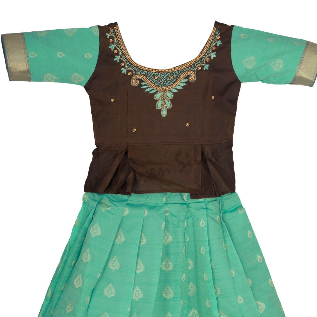 Pure Silk Dark Brown 5 Years Baby Pavada Set 02 - Kumaran Silks