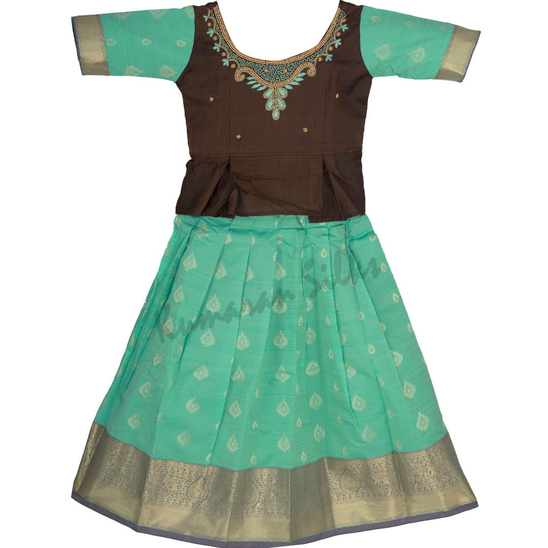 Pure Silk Dark Brown 5 Years Baby Pavada Set 02 - Kumaran Silks