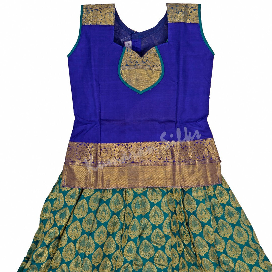 Pure Silk Dark Blue 5 Years Baby Pavada Set 02 - Kumaran Silks