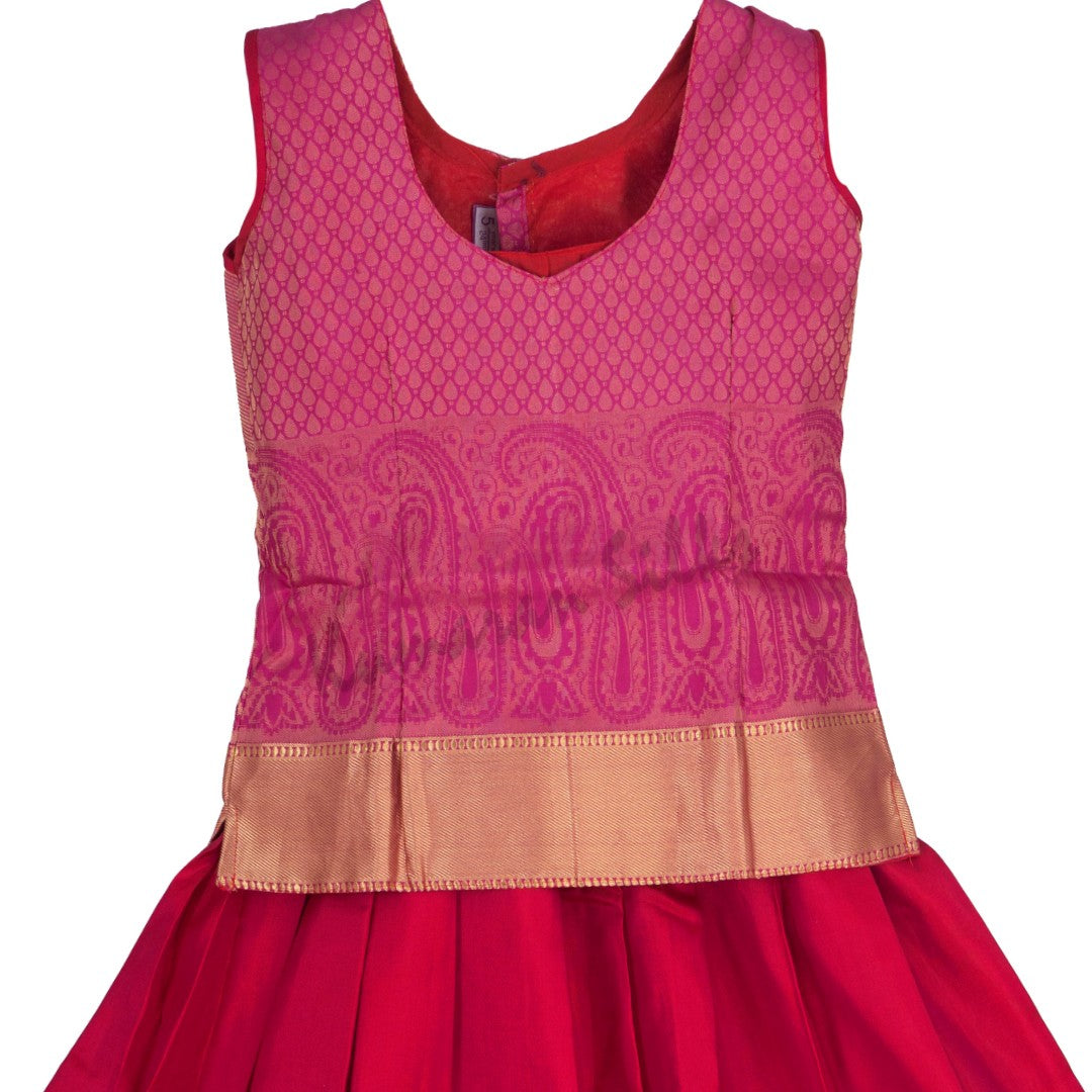 Pure Silk Hot Pink 5 Years Baby Pavada Set - Kumaran Silks