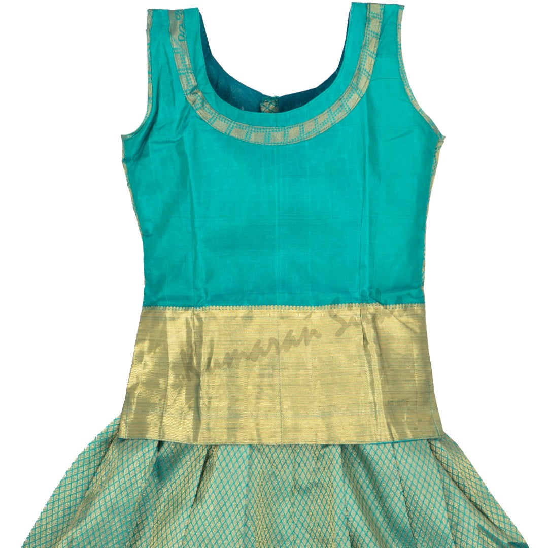 Pure Silk Turquoise 5 Years Baby Pavada Set - Kumaran Silks