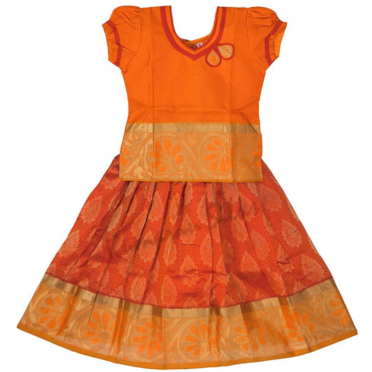 Pure Silk Mango Yellow 6 Years Baby Pavada Set - Kumaran Silks