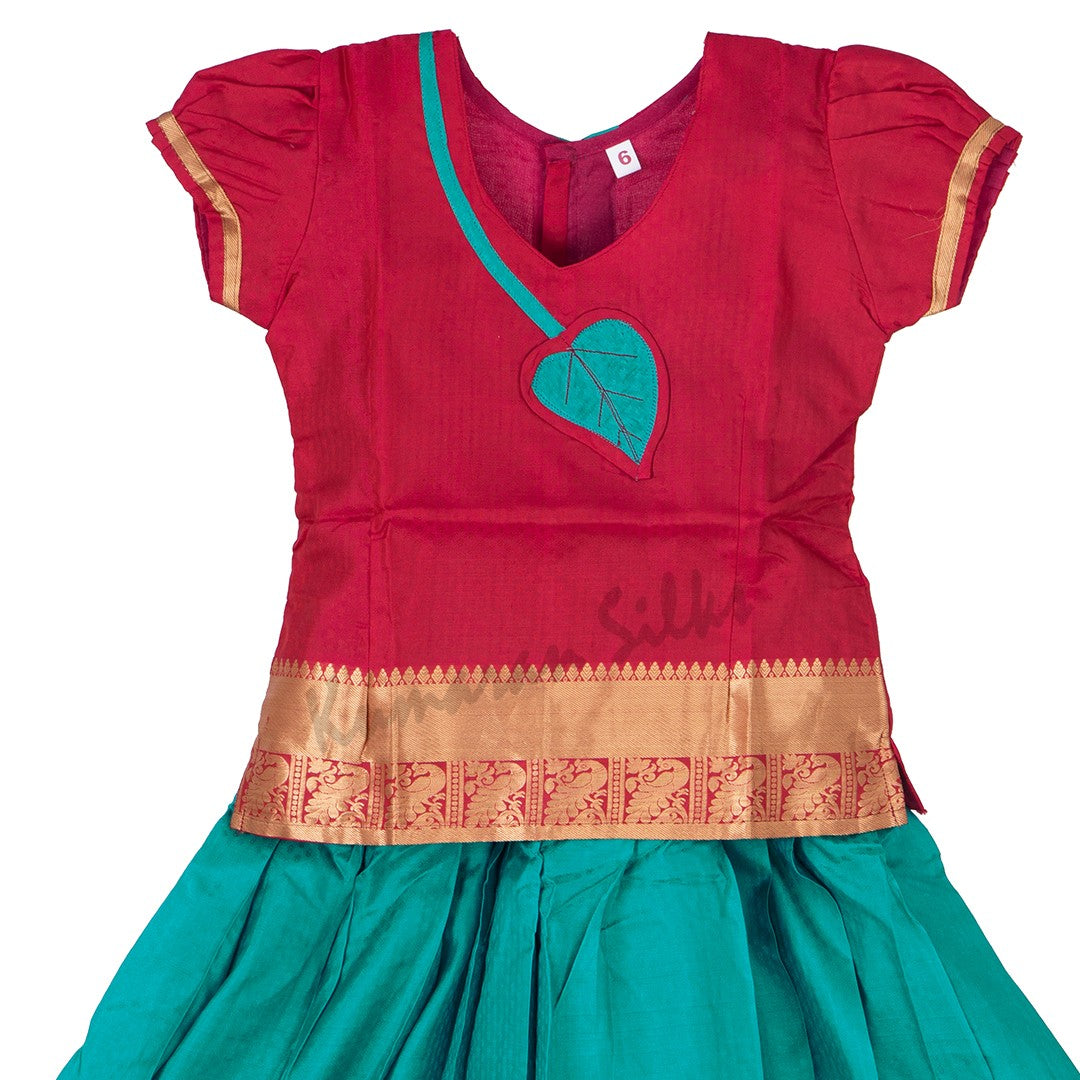 Pure Silk Reddish Pink 6 Years Baby Pavada Set - Kumaran Silks