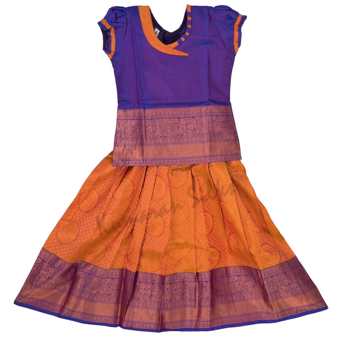 Pure Silk Shot Colour 6 Years Baby Pavada Set 02 - Kumaran Silks