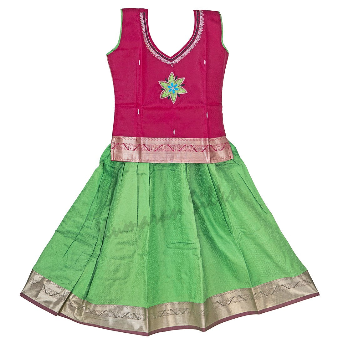 Pure Silk Hot Pink 6 Years Baby Pavada Set 02 - Kumaran Silks