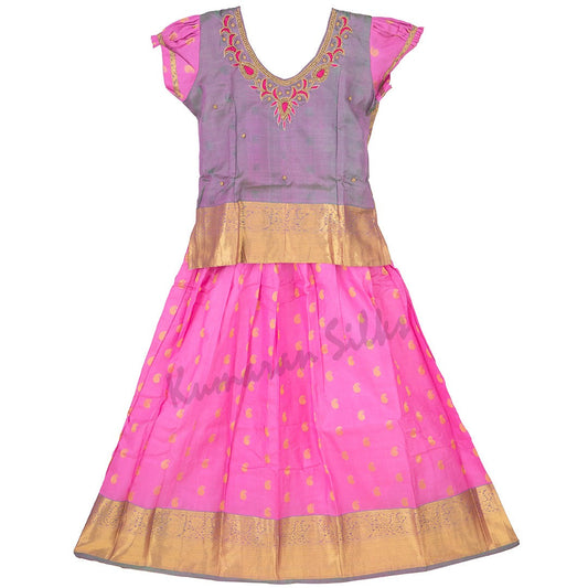 Pure Silk Shot Colour 8 Years Baby Pavada Set 02 - Kumaran Silks