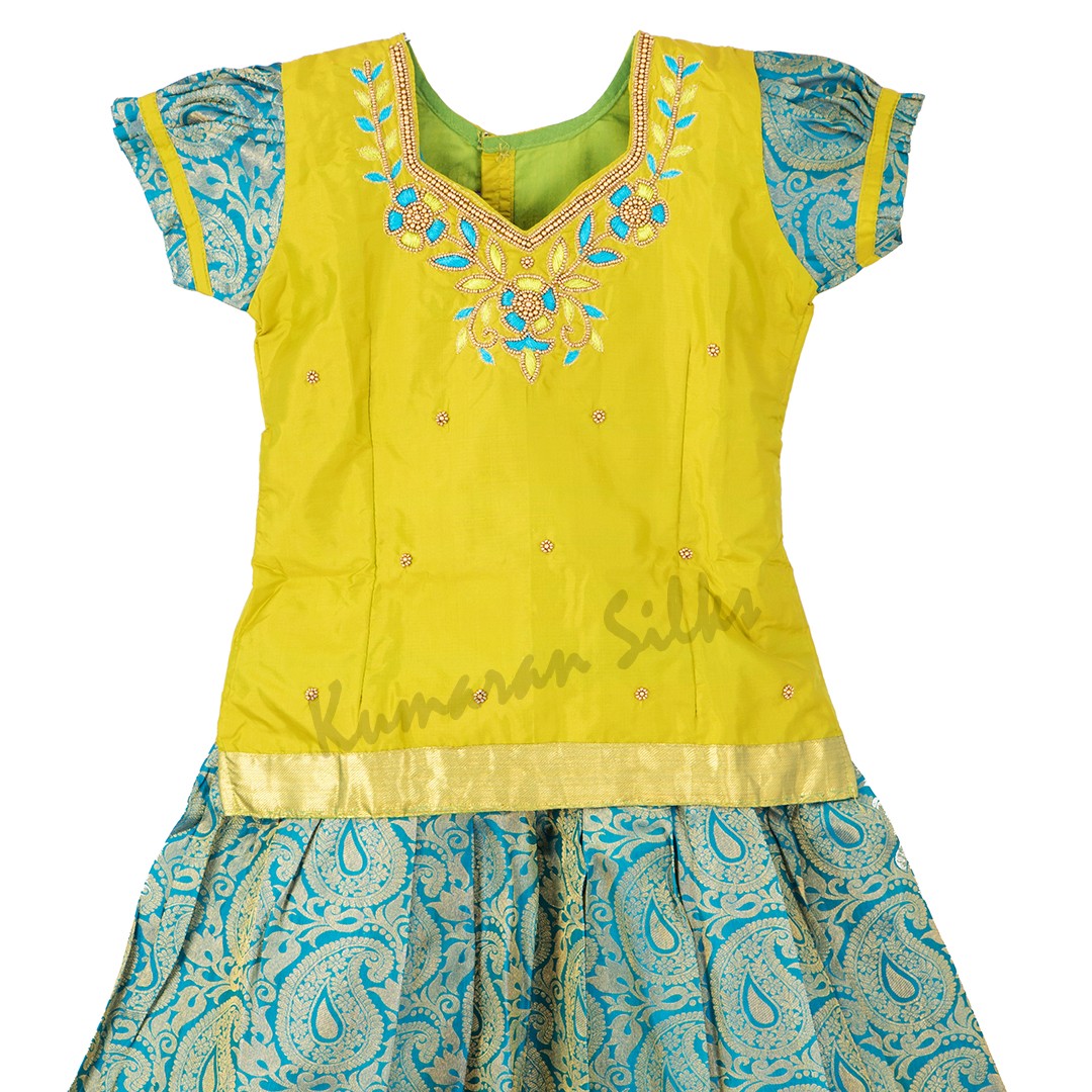 Pure Silk Lime Green 8 Years Baby Pavada Set 02 - Kumaran Silks