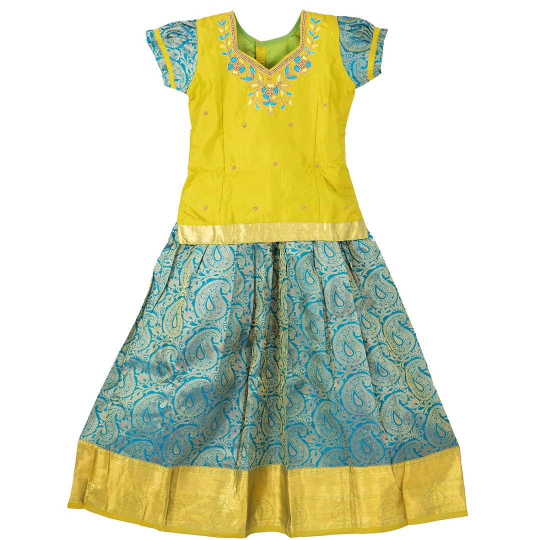 Pure Silk Lime Green 8 Years Baby Pavada Set 02 - Kumaran Silks