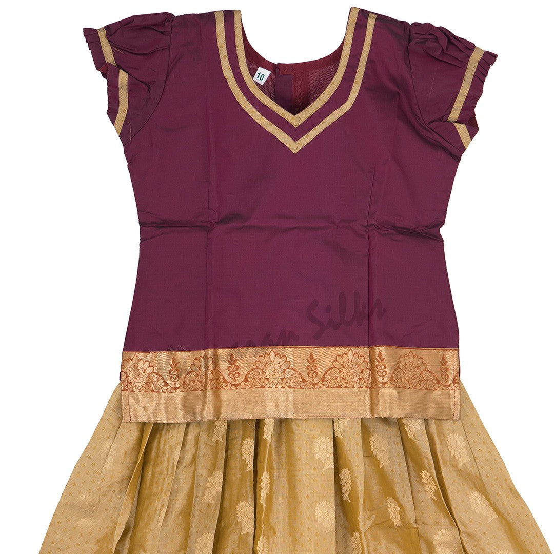 Pure Silk Wine 10 Years Baby Pavada Set - Kumaran Silks