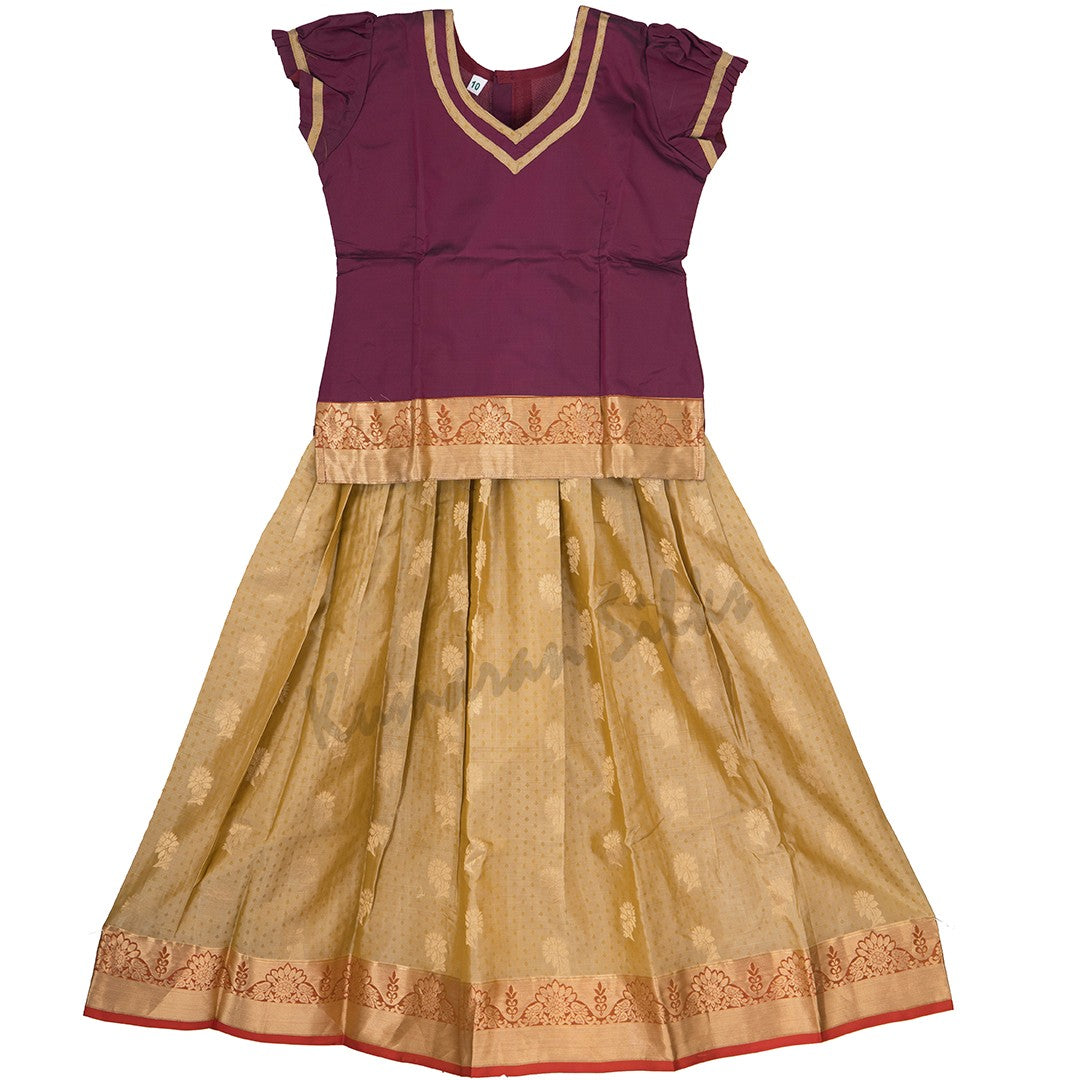 Pure Silk Wine 10 Years Baby Pavada Set - Kumaran Silks