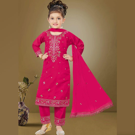 Silk Cotton Rani Pink Salwar Suit 03 - Kumaran Silks